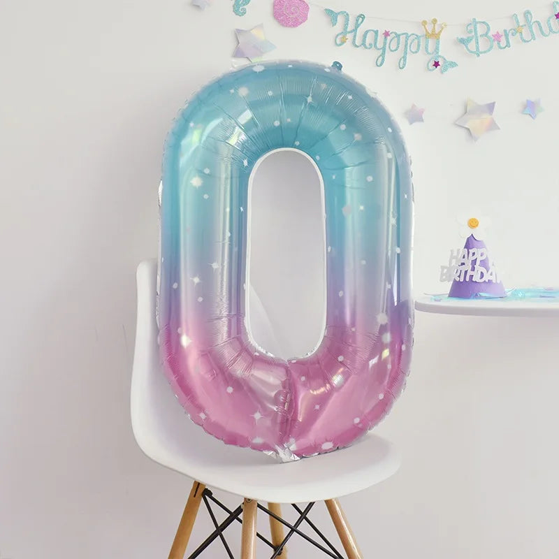 40inch Gradient Number 0-9 Foil Balloon Unicorn Mermaid Theme 1 2 3 4 5th Birthday Party Candy Color Number Foil Balloons