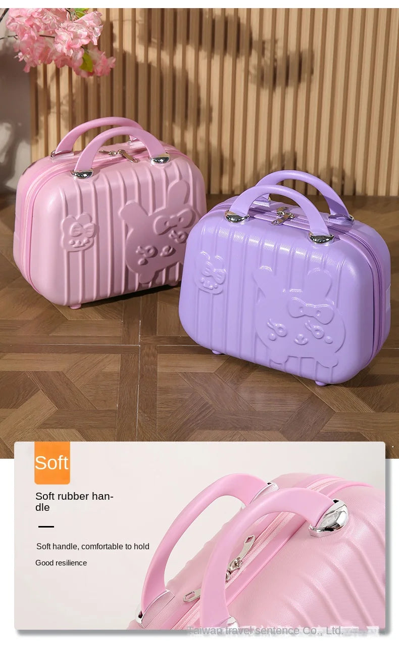 2024 New Cartoon Rabbit Children Suitcase Small Makeup Box ABS Travel Girls Hand Gift Mini Boarding Case Travel Rolling Luggage