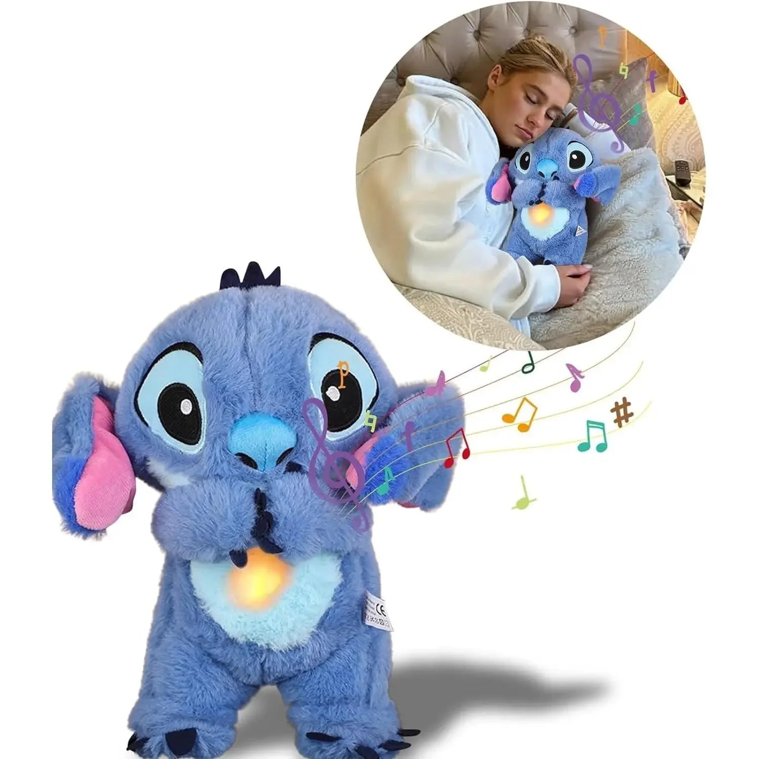 New 30cm Plush Breathing Stitch Doll Soothing Peluche Lilo&Stitch Kawaii Toy Anime Music Light Child Sleep Model Kid Gift