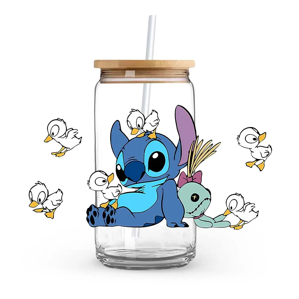 Stitch Christmas Love Sweet Glass Cup Decals Cup Wrap Sticker UV DTF Long-Lasting Adhesive Labels DIY Sticker Kits for Drinkware