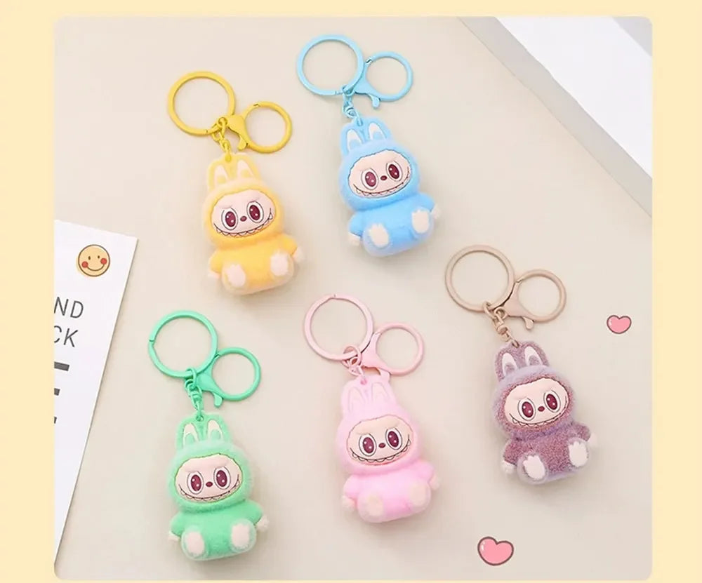 Cute Labubu Doll Pendant Keychain Exquisite Doll Fluff Pvc Toy Phone Ornaments Bag Charms Car Key Chain Kawaii Accessories Gifts