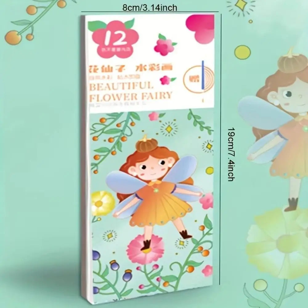 New 12 Pages Watercolor Coloring Book DIY Handcrafted Coloring Painting Book Portable With Painting Brush Mini Paint Pad Gift
