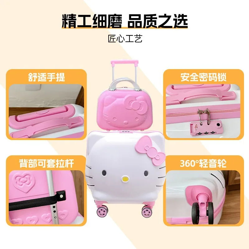 New Hello Kitty 14/20 Inch Cartoon Travel With Lock Trolley Box Cute Suitcase Makeup Case Large-capacity Storage Box Girls Gifts
