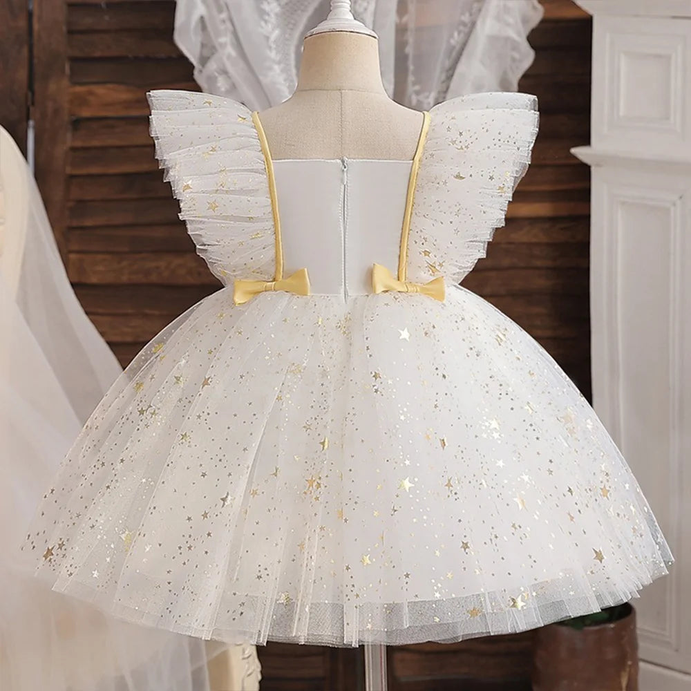 Lilo Stitch Princess Dress for Girls Sequined Star Ruffle Bow Tutu Gown Baby Formal Gala Prom Gown Kids Evening Party Costume
