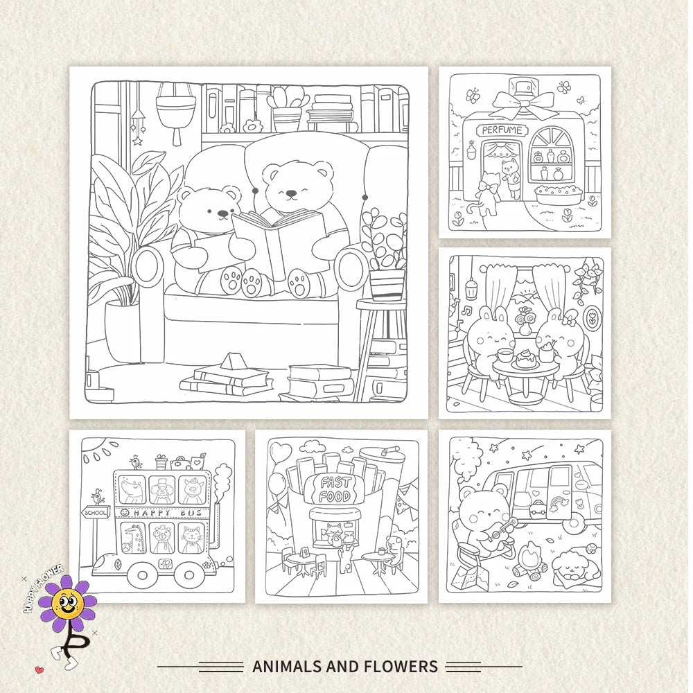 Car with Flowers Colouring Book - 30 Sheets Adult Colouring Book, 100gsm8.3x 8.3 inch, Drawing Book, Birthday Gift, Holiday Part