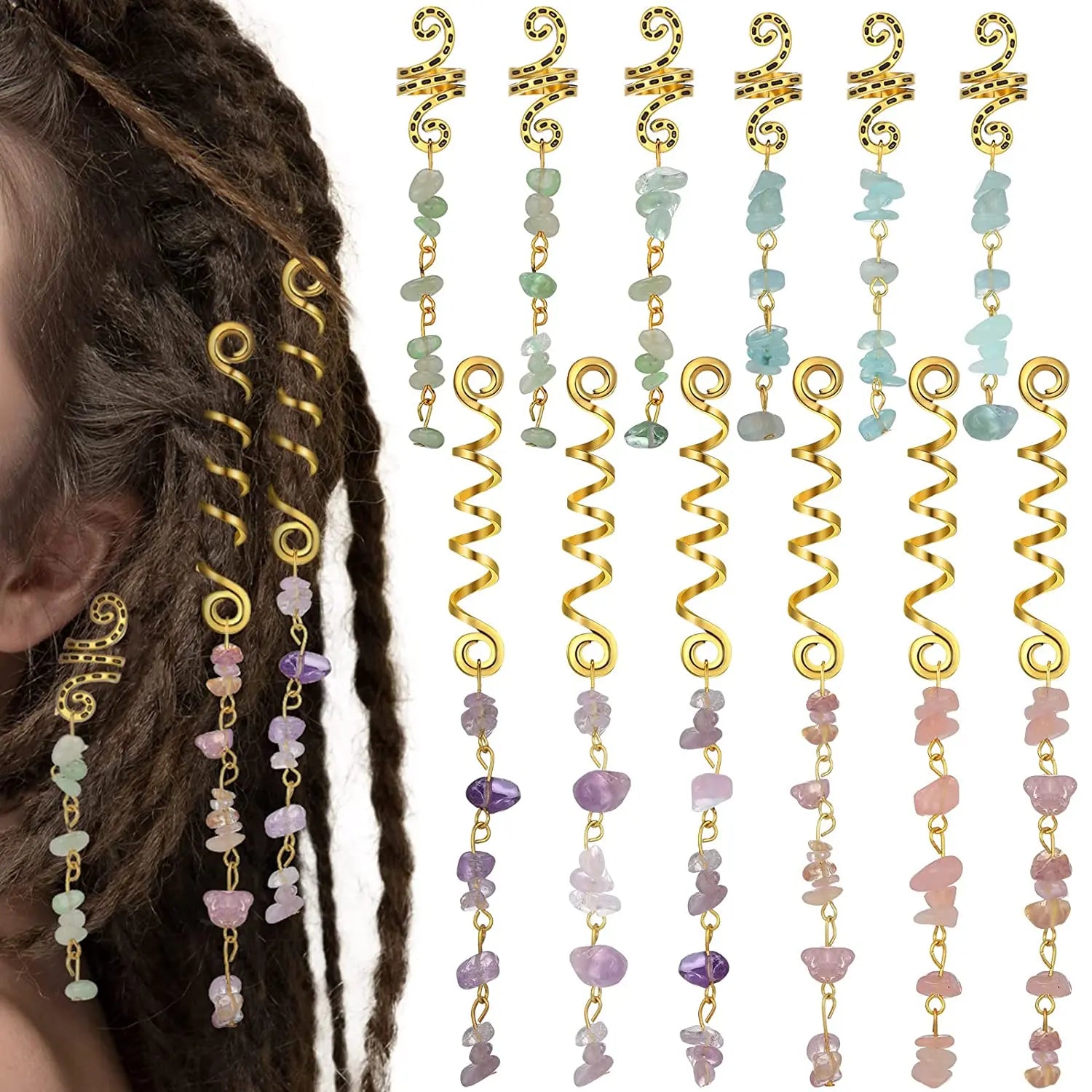Spiral Charms Beads for Women Colored Crystal Stone Braids Barretts Hair Beads Jewelry Vintage Hairpin Dreadlock Accessories