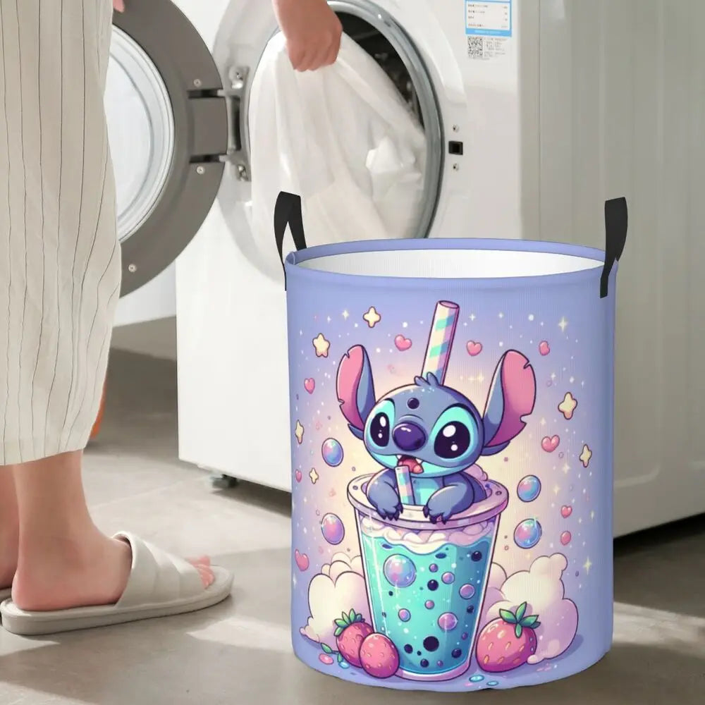 Custom Stitch Kiss Angel Love Heart Anime Laundry Hamper Large Clothes Storage Basket Toy Bin Organizer for Boy Girl