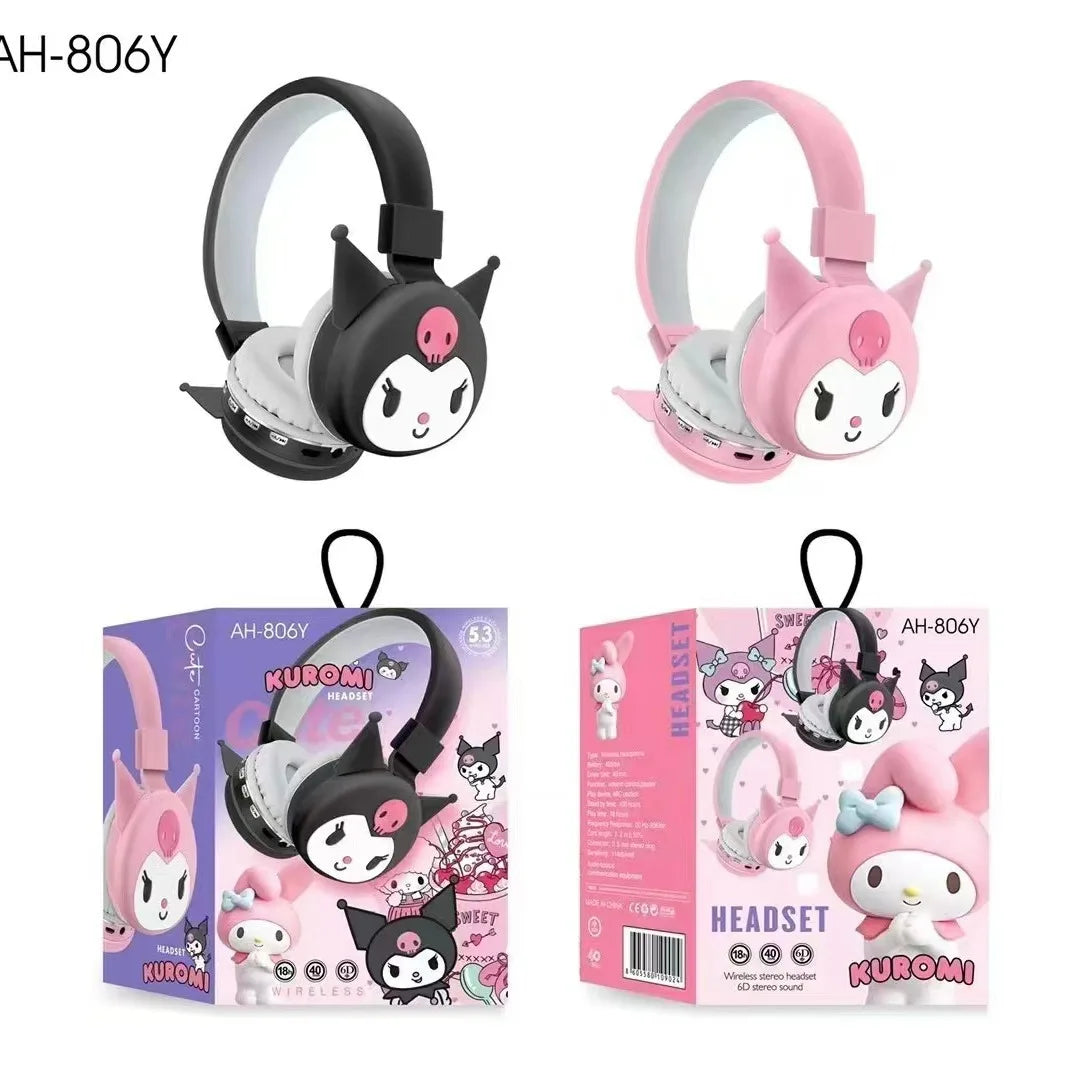 Sanrio Bluetooth Headphone Hello Kitty Wireless Headsets Cartoon Mic Foldable Lightweight Earphone for Phones Laptop Gift Pink