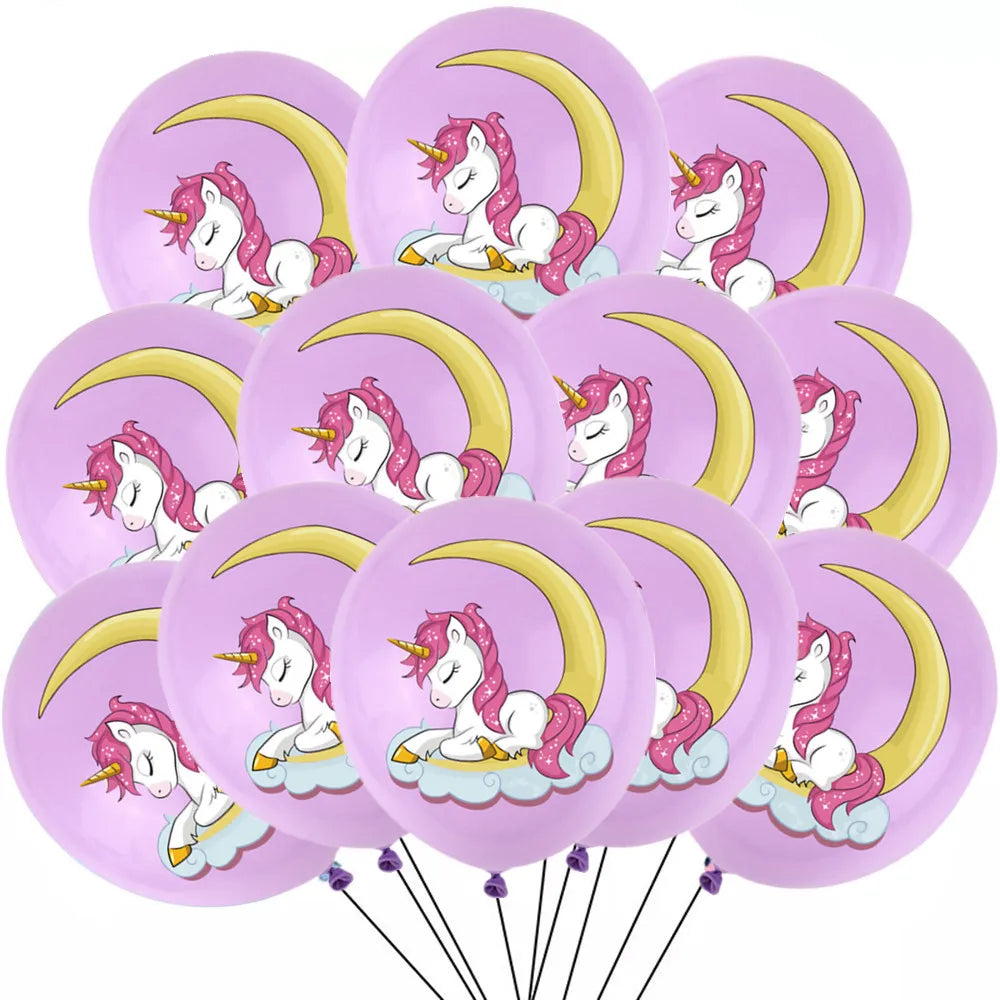 Rainbow Unicorn Latex Balloons for Kids, Birthday Party Decorations, Baby Shower, Party Toys, 12 ", 12Pcs