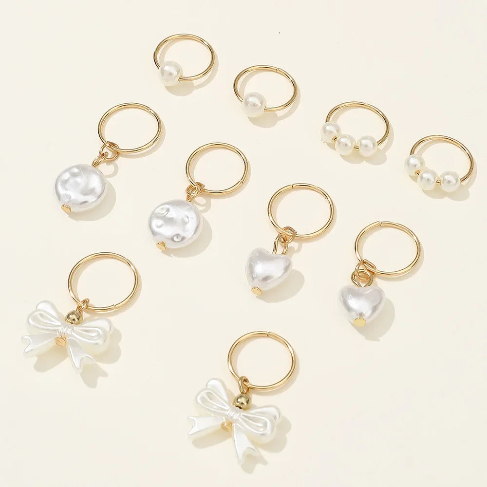 10pcs Hair Charms Metal Pearl Love Bow Hair for Braids Dreadlock Braid Clips Beads Hair Cuffs Clips for Women Girls
