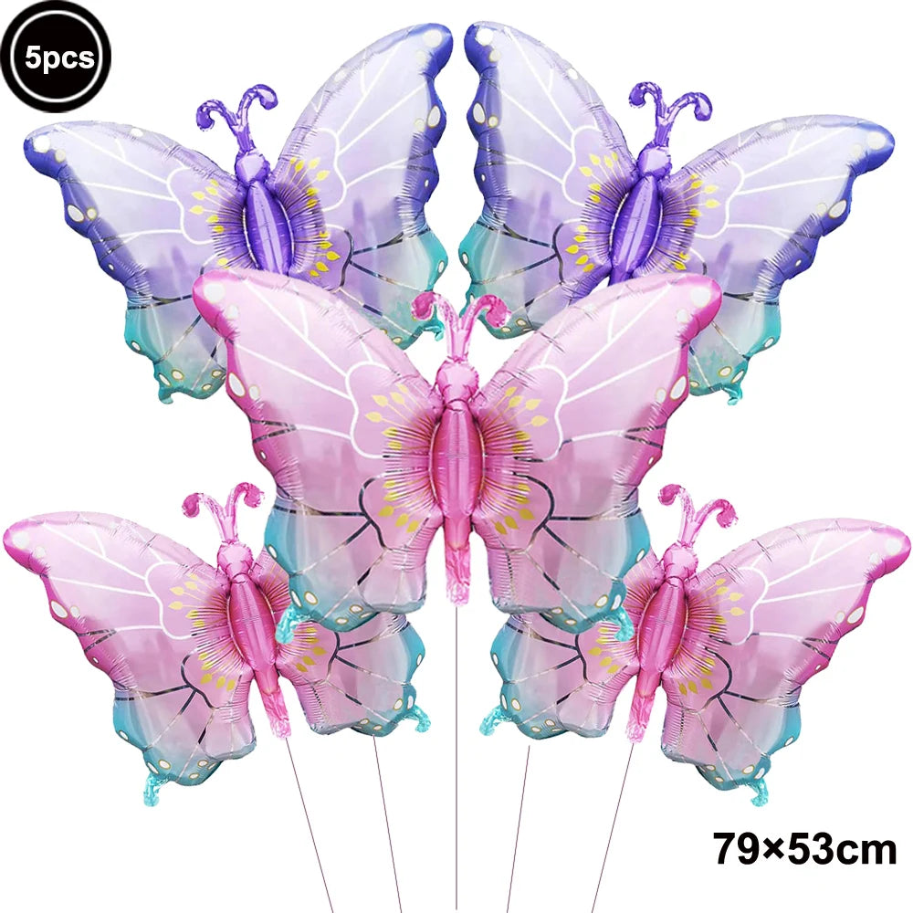 5pcs Colorful Butterfly Foil Balloons Butterfly Balloons Butterfly Themed Balloon Girl Party Birthday Wedding Baby Shower Decors