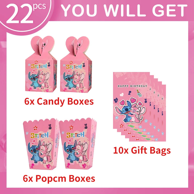 Lilo And Stitch Girl Party Birthday Decoration Set Party Supplies Tableware Stitch Balloon Banner Plate Napkin Tablecloth forkid