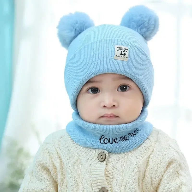 Winter Children Warm Baby Knitted Hats with Pom Pom Kids Knit Beanie Hats Solid Color Children's Hat for Boys Girls Accessories