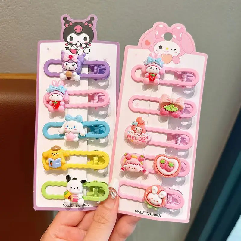 Sanrio Kids Hair Clips Set Cartoon Barrettes for Girls Soft Hairpins with 3D Charm Non-Slip Side Bangs Clips Hair Accessories