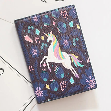 Cute Unicorn Girls Travel Abroad Passport Protection Set Waterproof  Passport Holder Card Wallet