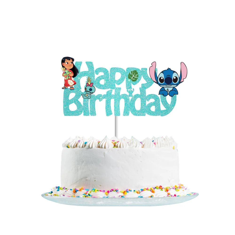 Lilo & Stitch Glitter Cake Topper Happy Birthday Decorations for Kids Boy Girl Baby Shower Cupcake Dessert Decor Supplies