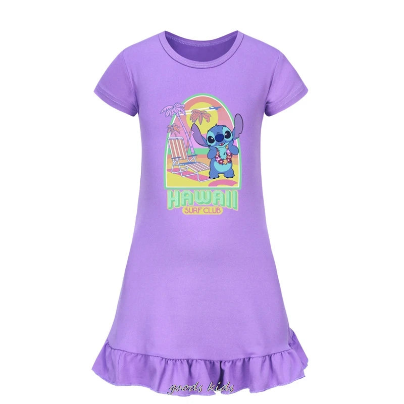 Hot Lilo And Stitch Cosplay Costumes Fashion Knee-Length Dresses Teenagers Cartoon Girl Pajamas Children Nightgown Girls Clothes
