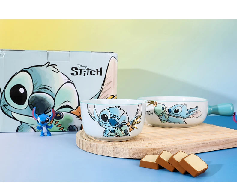 Stitch Salad Bowl Dinner Plates Household Ceramic Plate Cute Styling Rice Bowl Resistant Tableware Kids Water Cup Coffee Mug