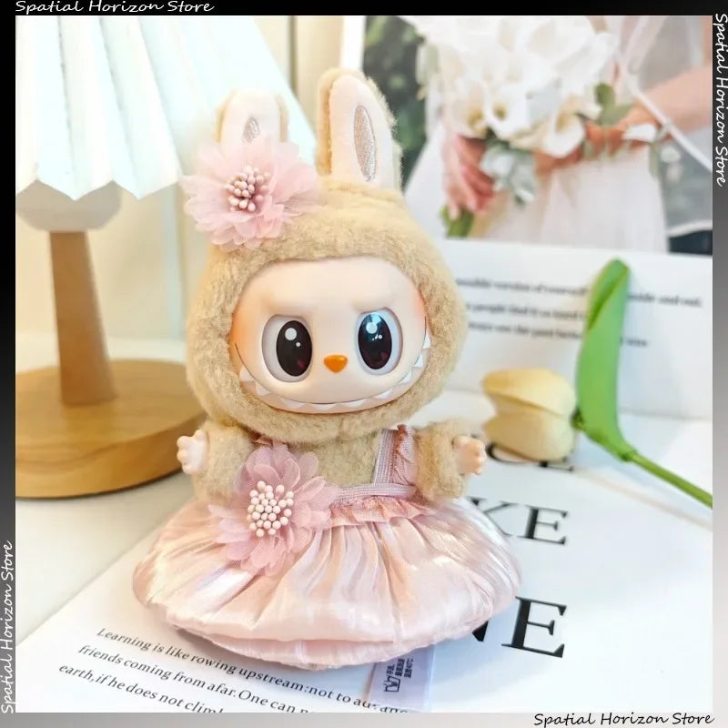 Mini Plush Doll's Clothes Bud Skirt with Pearl Hair Accessory Labubu I II Idol Dolls Korea Kpop Doll DIY Clothing Gifts
