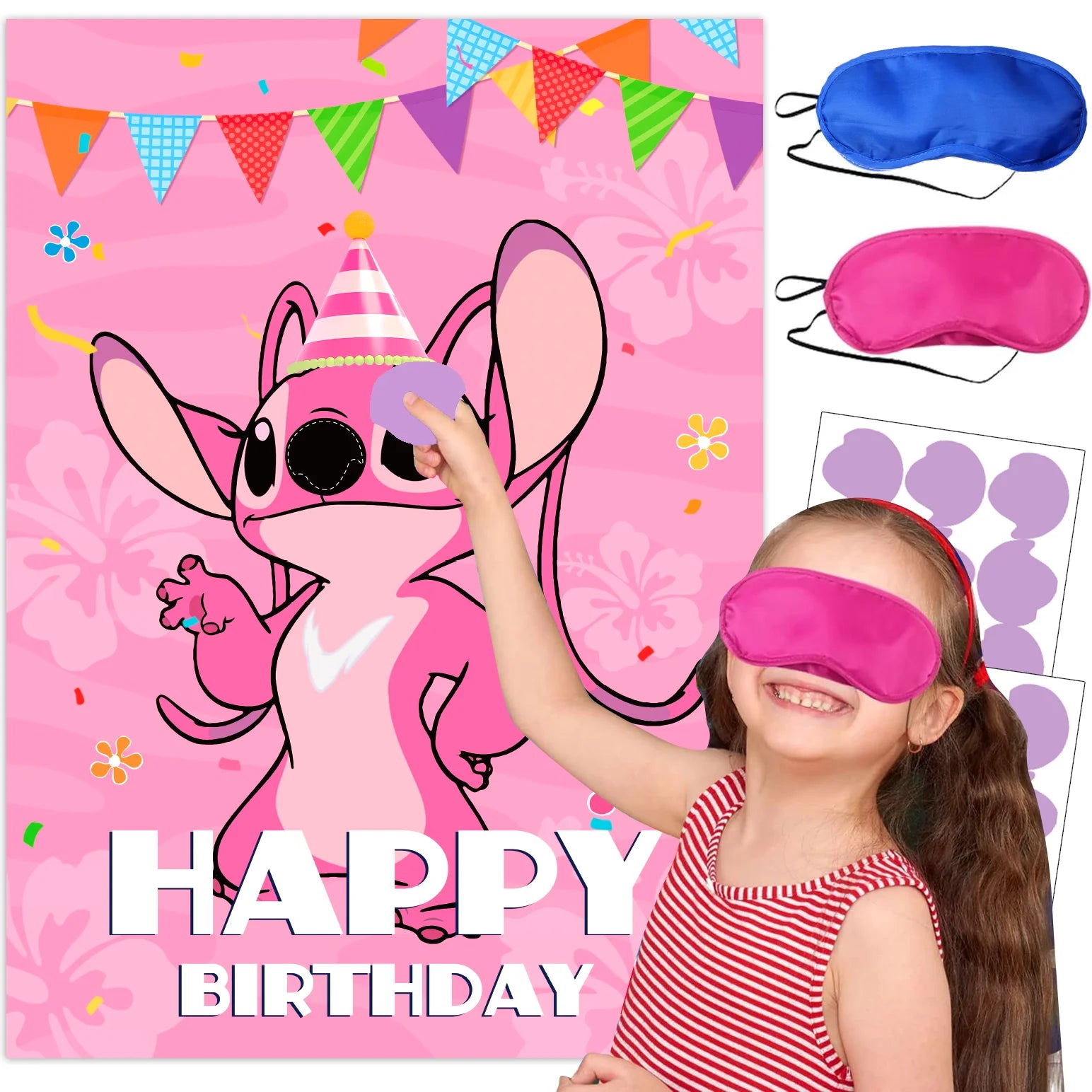 Pin The Nose on The lilo Stitch Birthday Party Game Stickers Poster Stitch Party Background Party Game Kids Favor Gifts Supplies