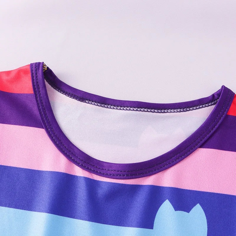 Gabby Cats Baby Girls Summer Gabby's Dollhouse Dress Rainbow stripe Kids Cosplay Princess Toddler Birthday Party Dresses+wig