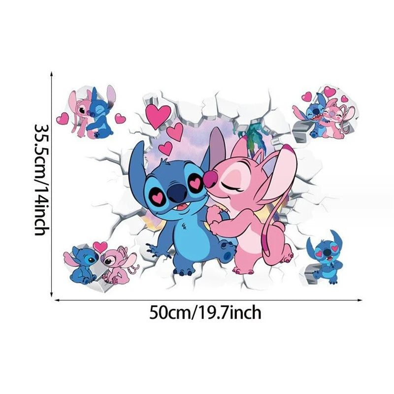 3D Broken Wall Lilo & Stitch Wall Stickers For Kid's Room Kindergarten Living Room Bedroom Wall Decoration Animated Poster