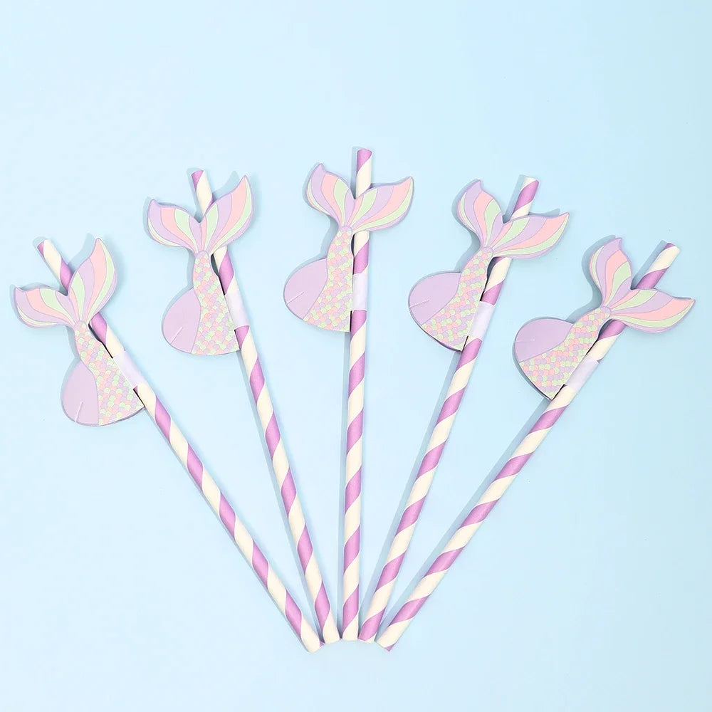 10pcs Purple Mermaid Paper Honeycomb Ball Straw Girls Mermaid Birthday Baby Shower Party Under The Sea Party Supplies Kids Favor