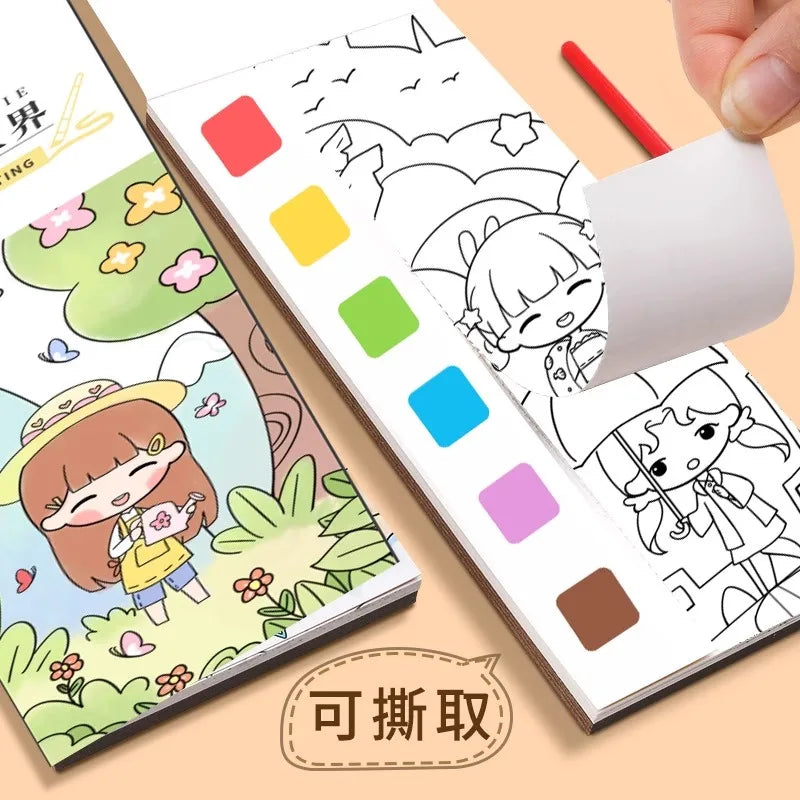 Children Coloring Books Arts Beginners Water Colour Paiting Note With Pigment Kindergarten Handicraft DIY Drawing Book Kid Gift