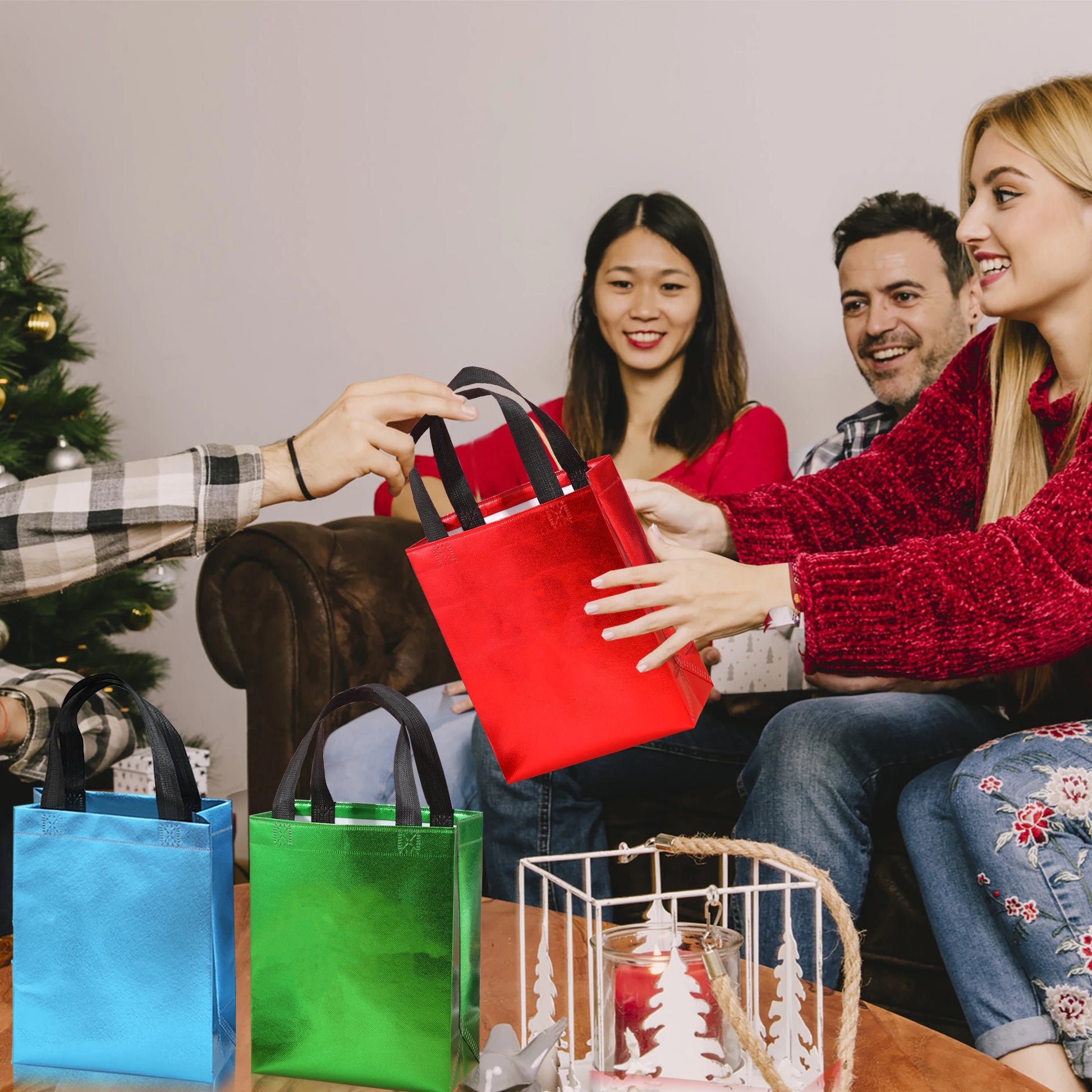 Vibrant 10-Pack Gradient Tote Bags - Laminated, Waterproof - Perfect for Parties, Shopping, and Christmas Party Gifts Packing