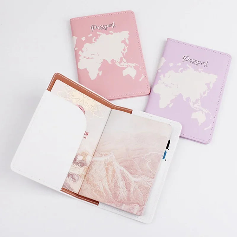 Pink Purple Women Girls Passport Cover Case for Travel Accessories PU Leather Passport Holder Protector Sleeve with Card Slot