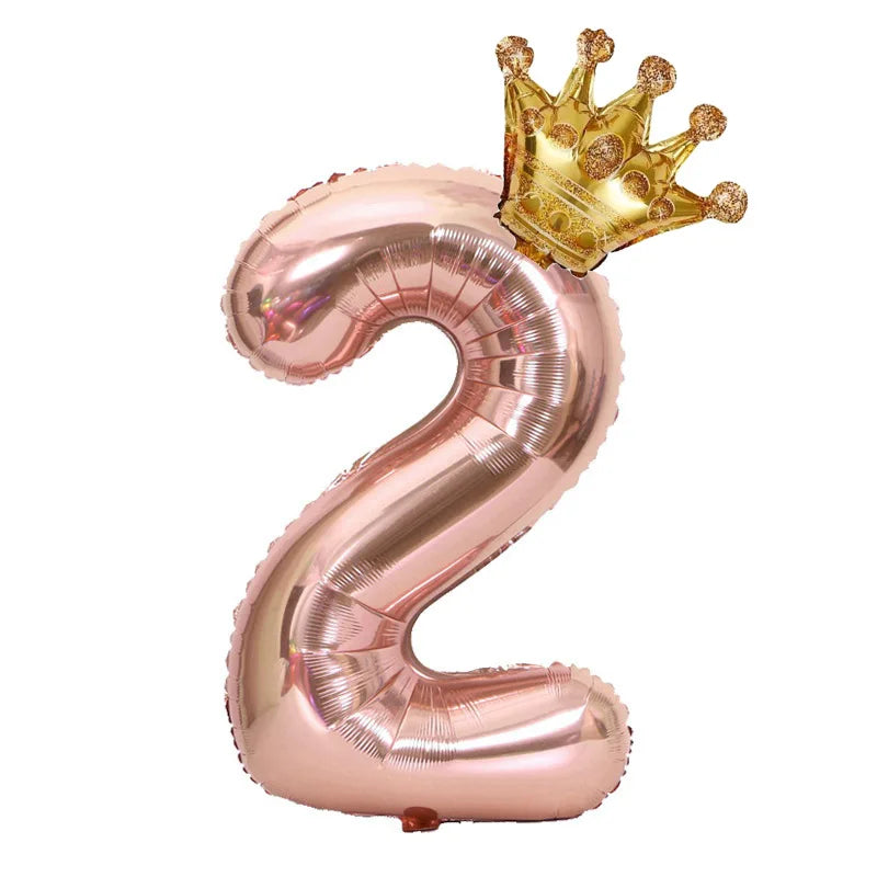 32 inch Rose Gold Crown Digital Balloon Set BOYS AND GIRLS Big  Number Foil  Balloon 0-9 Birthday Decoration
