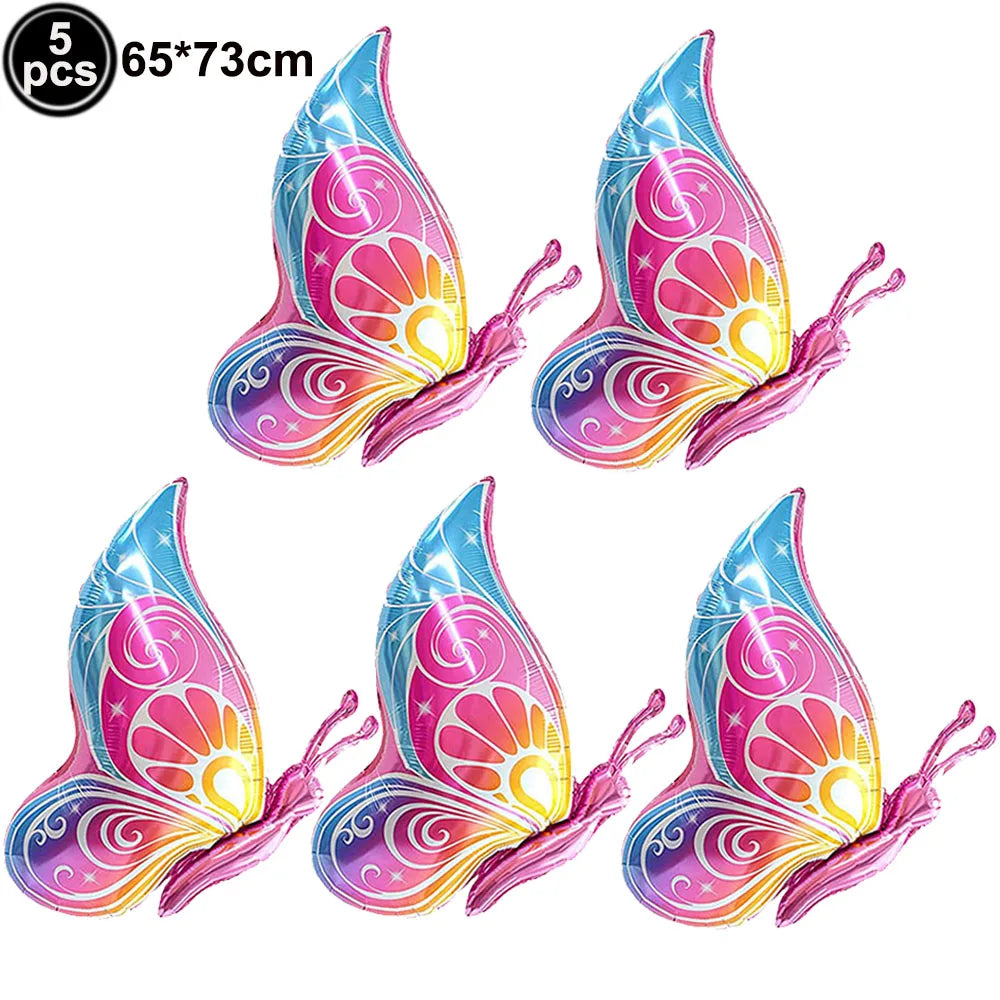 5pcs Colorful Butterfly Foil Balloons Butterfly Balloons Butterfly Themed Balloon Girl Party Birthday Wedding Baby Shower Decors