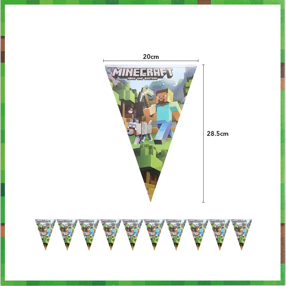 Miner Crafting Pixel Video Game Party Decor Disposable Tableware Backdrop For Kids Party Supplies Cup Plate Banner Toy Gifts