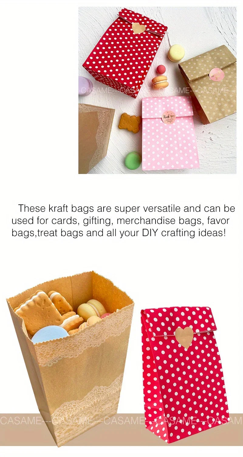 10 pcs Colorful Solid Stripe and Polka Dot Stand-Up Bags with Stickers - 18x9x6cm Favor Gift Packing Treat Bags for Wedding