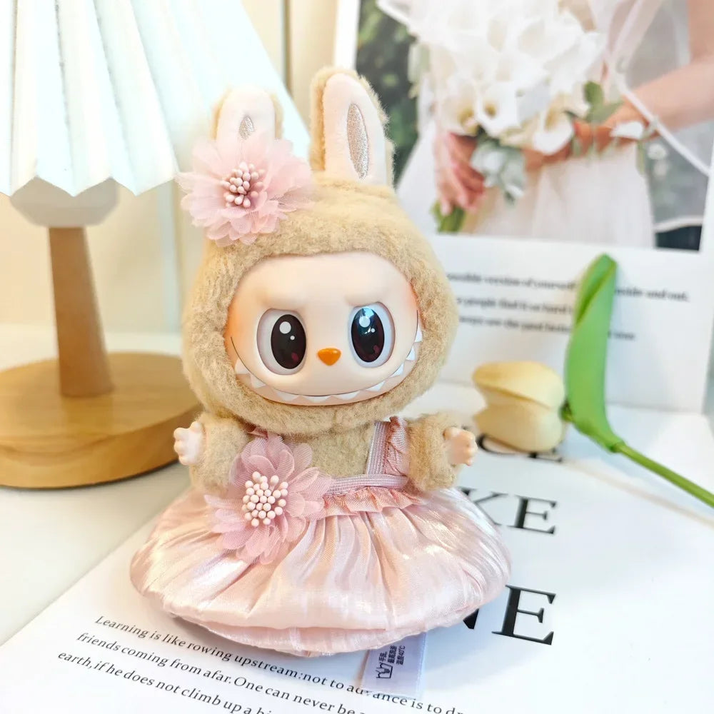 Mini Plush Doll's Clothes Bud Skirt with Pearl Hair Accessory Labubu I II Idol Dolls Korea Kpop Doll DIY Clothing Gifts