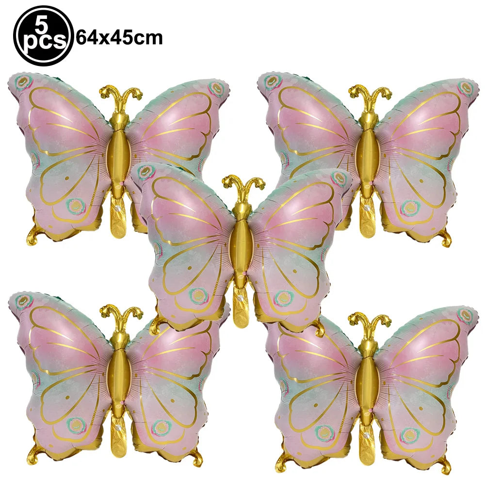 5pcs Colorful Butterfly Foil Balloons Butterfly Balloons Butterfly Themed Balloon Girl Party Birthday Wedding Baby Shower Decors