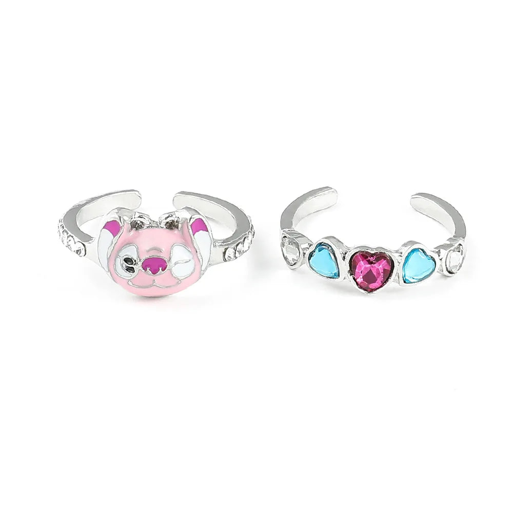 Two piece set Stitch Ring Anime Lilo & Stitch Adjustable Ring Kawaii Girls Toy Women Jewelry Accessories Girl Birthday Christmas