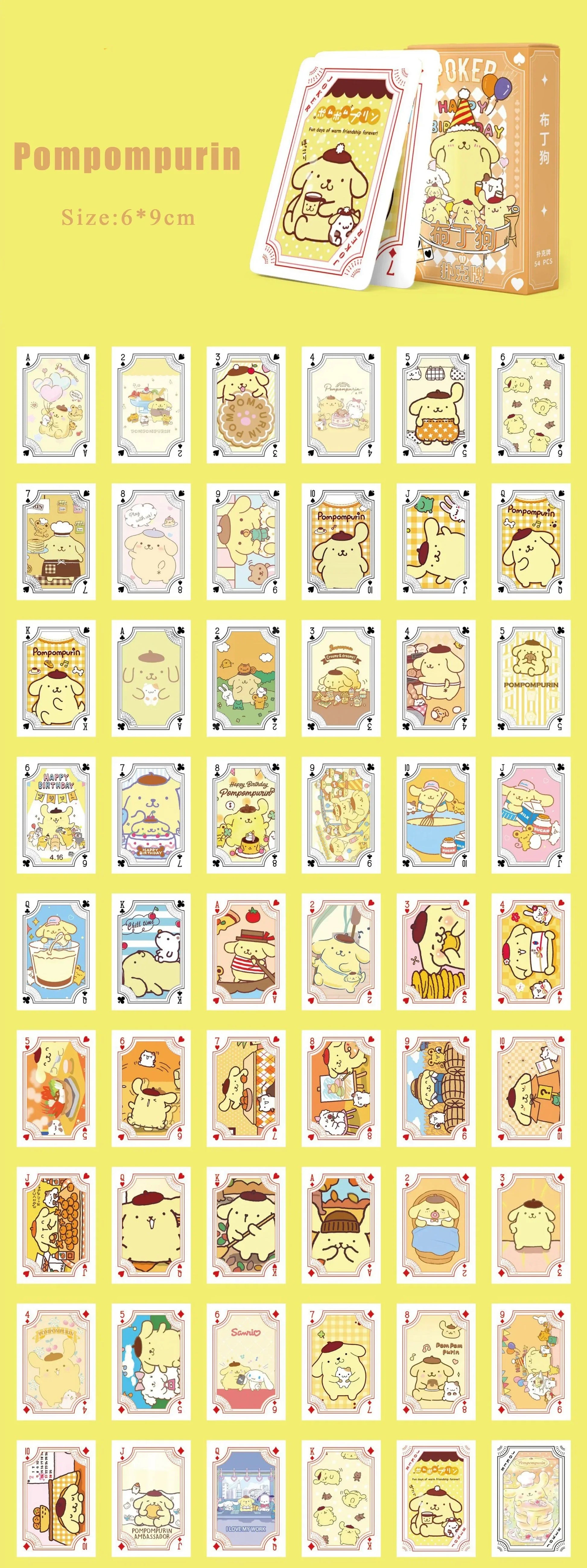 Kawaii Sanrio Poker Playing Cards Board Games Cartoon Hello Kitty Kuromi Cinnamoroll Melody Pompompurin Kids Toys Deck Card Gift