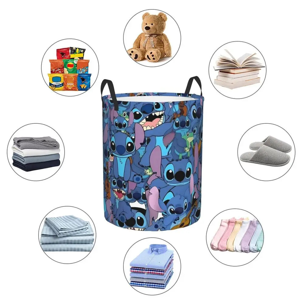 Customized SLilo And Stitch Cartoon Laundry Hamper Large Storage Basket Anime Kids Nursery Toy Organizer
