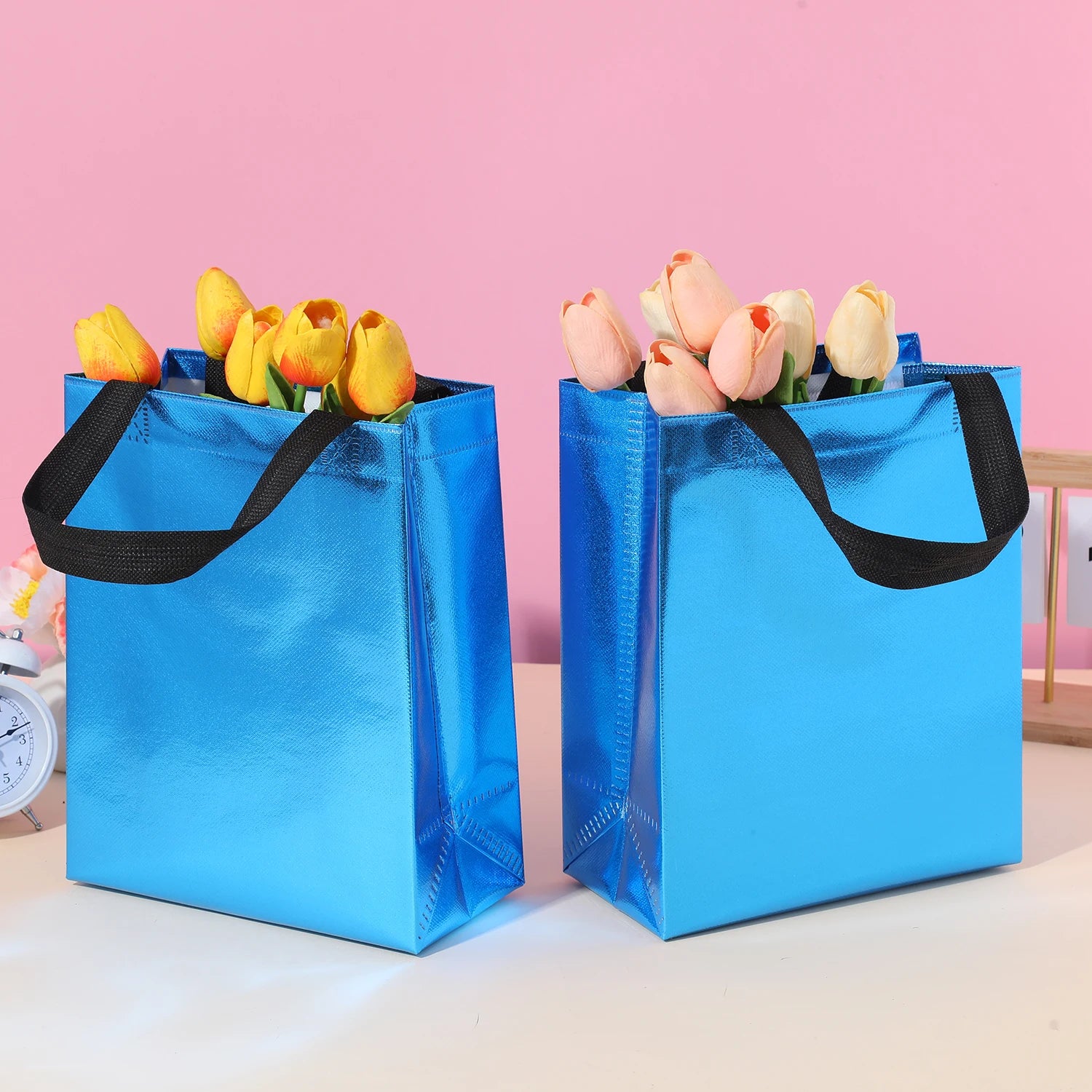 Vibrant 10-Pack Gradient Tote Bags - Laminated, Waterproof - Perfect for Parties, Shopping, and Christmas Party Gifts Packing