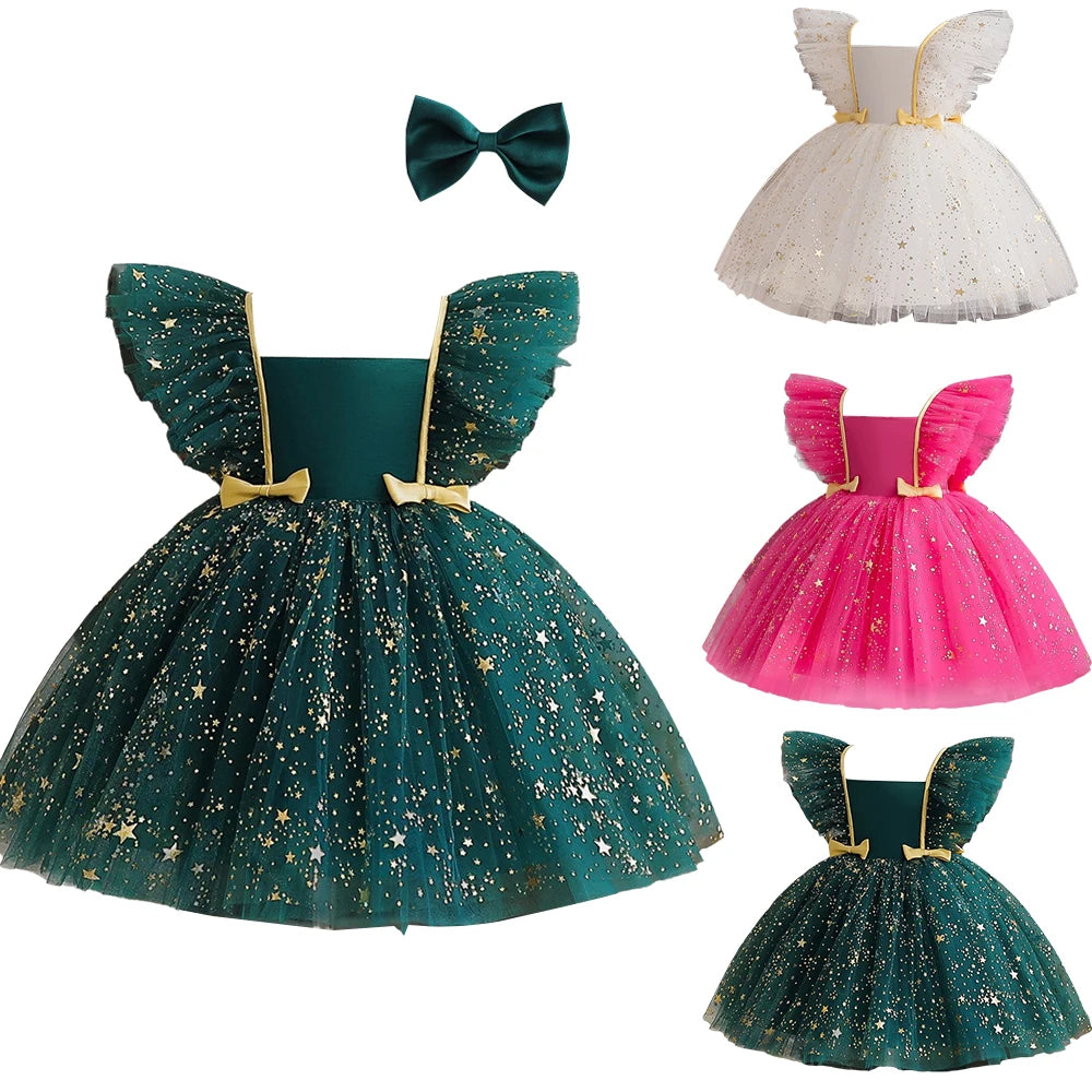 Lilo Stitch Princess Dress for Girls Sequined Star Ruffle Bow Tutu Gown Baby Formal Gala Prom Gown Kids Evening Party Costume