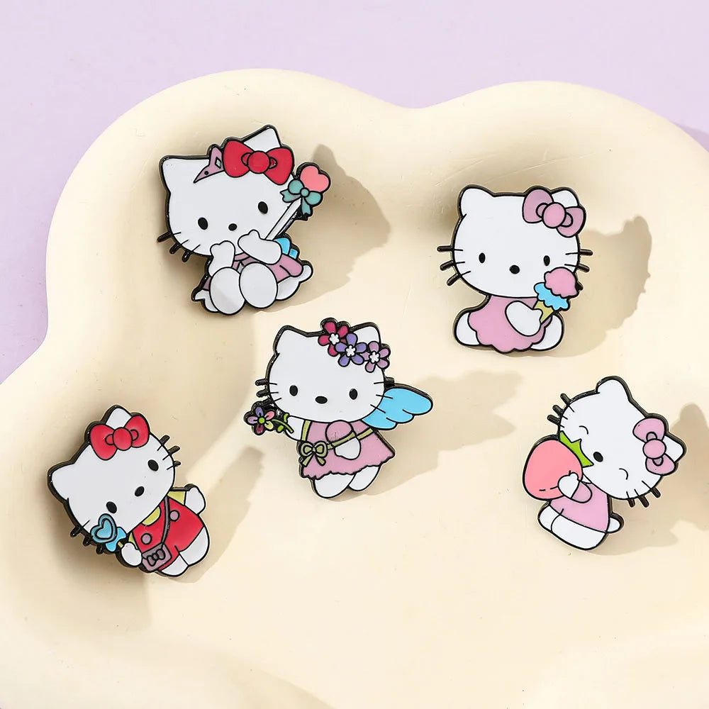 5 Pcs Cute cartoon Soft Cute kt Cat Brooch Sanrio Metal Badge Cute Cat Alloy Drop Oil Pin accessory