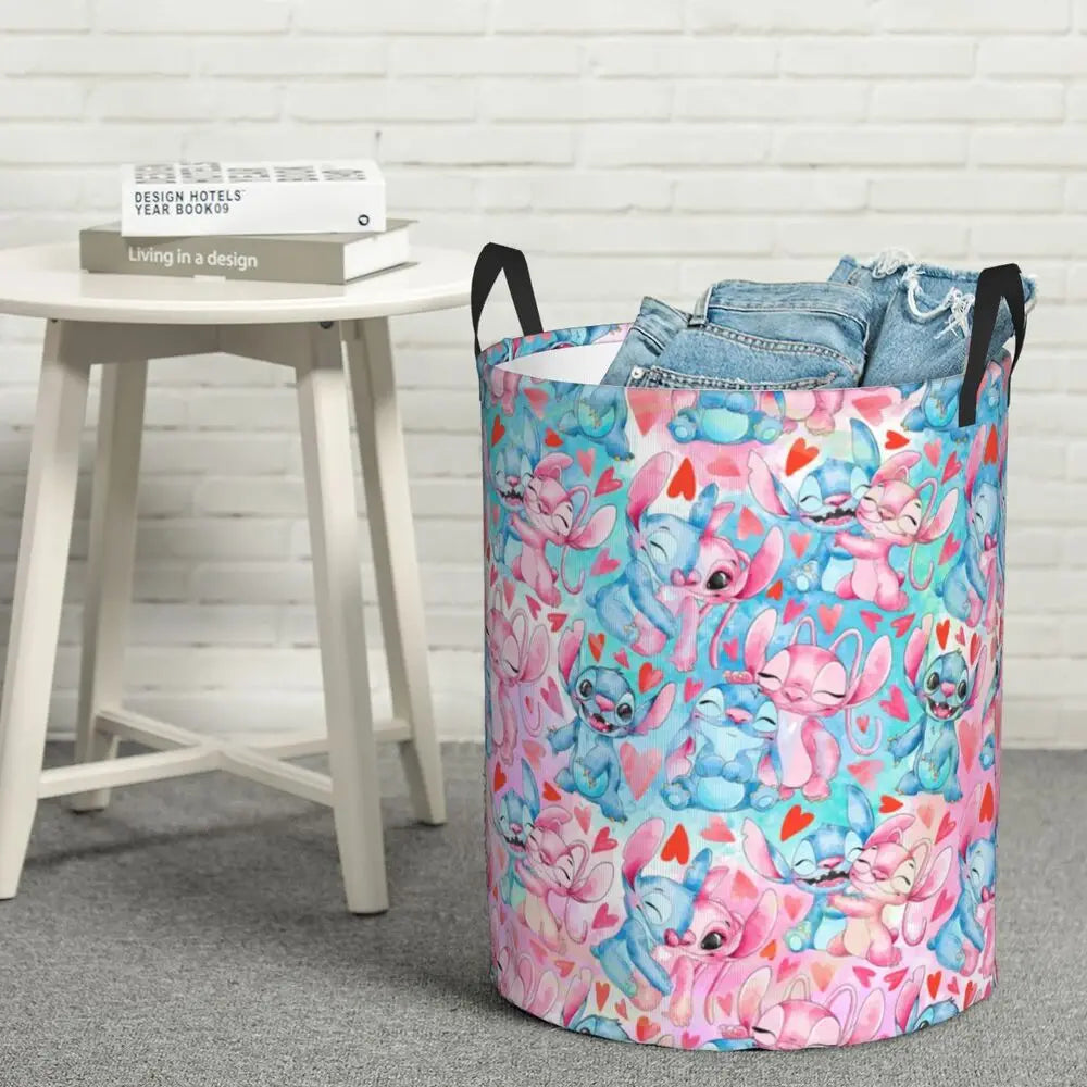 Customized SLilo And Stitch Cartoon Laundry Hamper Large Storage Basket Anime Kids Nursery Toy Organizer