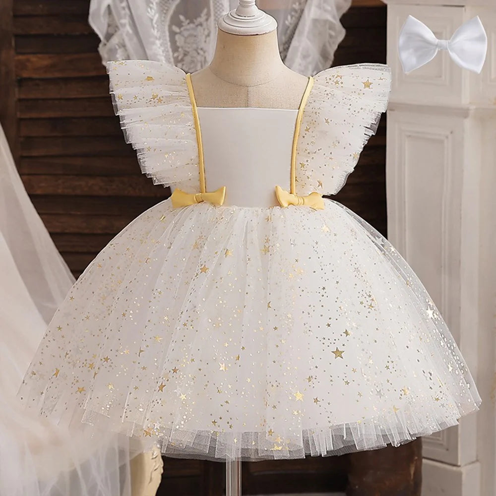 Lilo Stitch Princess Dress for Girls Sequined Star Ruffle Bow Tutu Gown Baby Formal Gala Prom Gown Kids Evening Party Costume