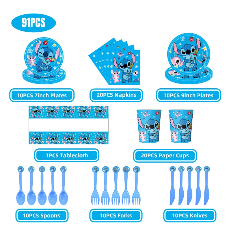 Stitch Party Supplies For Child Lilo And Stitch Birthday Party Decorations Balloons Banner Tablecloth Backdrop Tableware