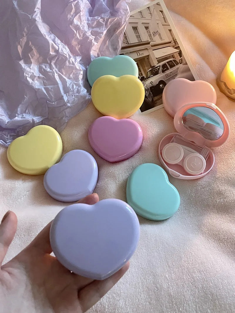 Travel Color Contact Lenses Box for Eyes Tool Kit Women Girl Heart Lady Holder Storage Eye Care Container with Mirror Tweezer