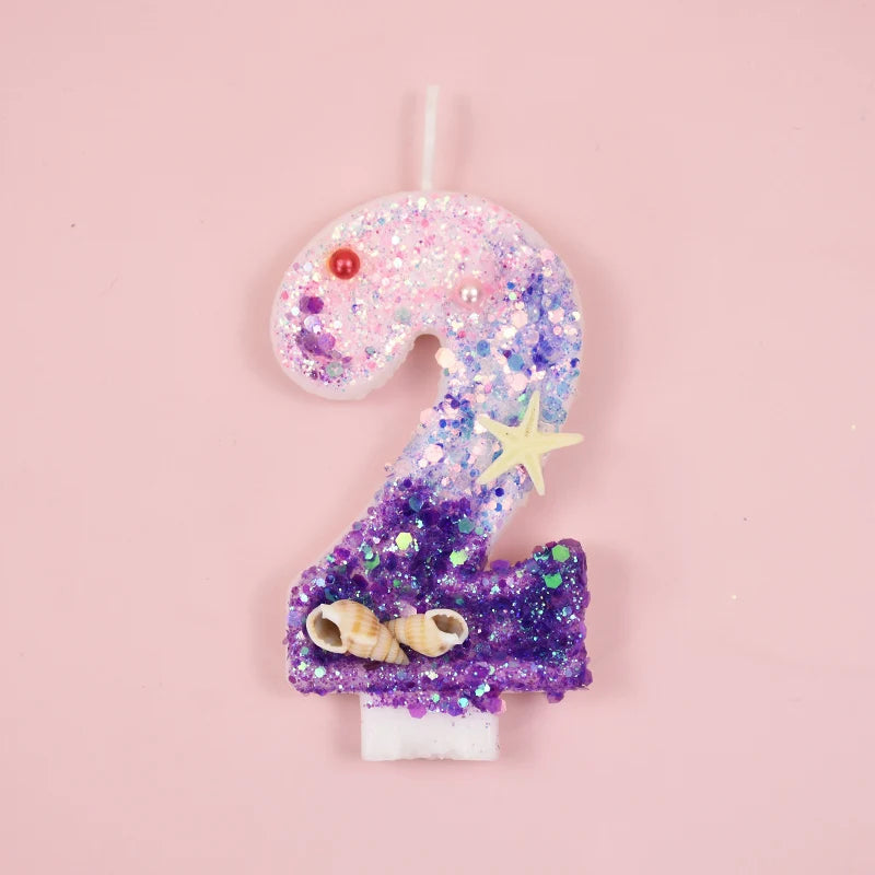 Mermaid Cake Candle Pink Purple 0-9Numbers Cake Topper Girl Little Mermaid Birthday Party Cake Decoration Supplies Under the sea