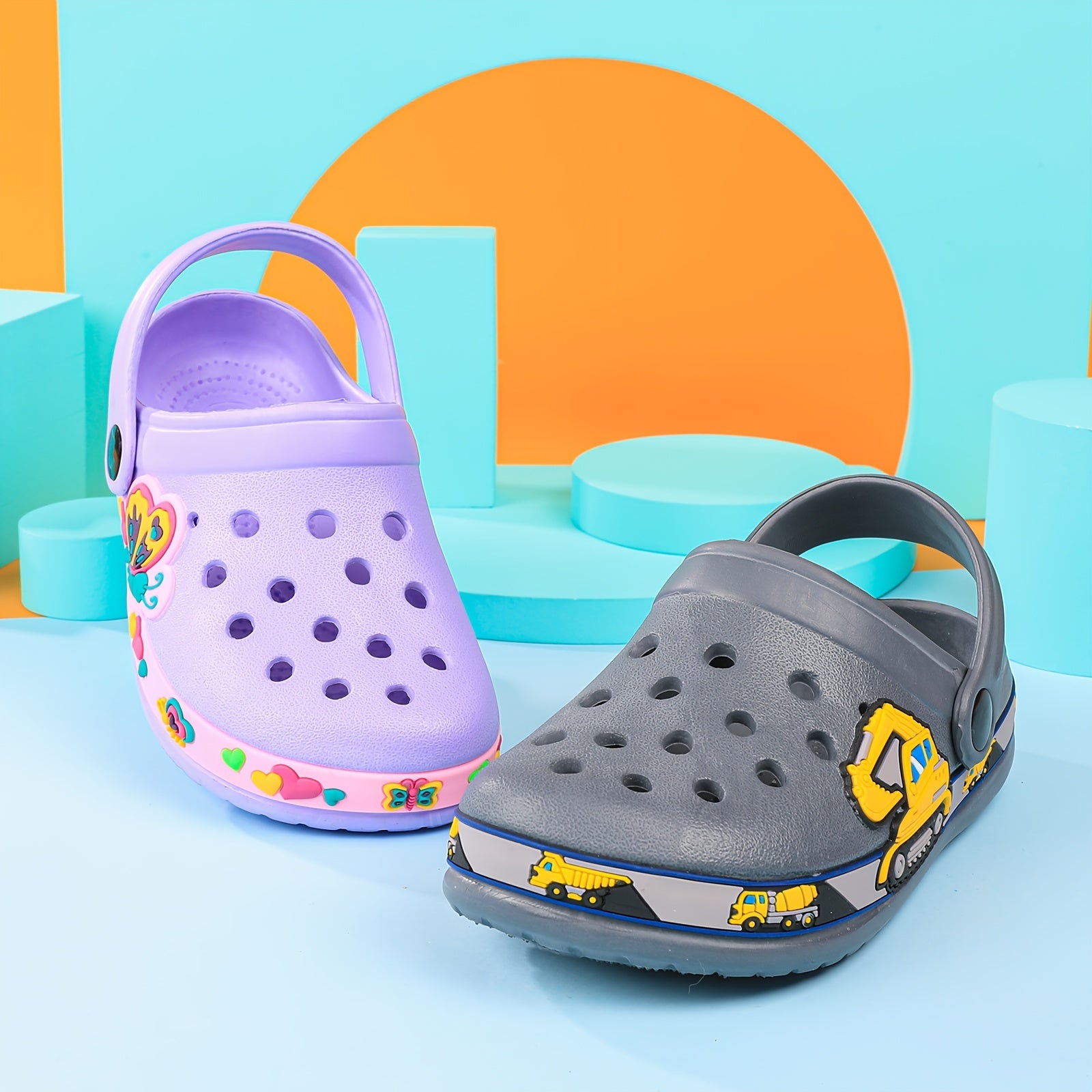 Toddler Girls Cute Cartoon Print Closed Toe Slip On Platform Clogs, Children's Casual Outdoor Anti-skid Hollow Out Sandals Beach Garden Shoes
